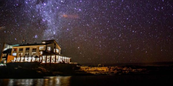 The Titilaka lodge below the starry night of Puno