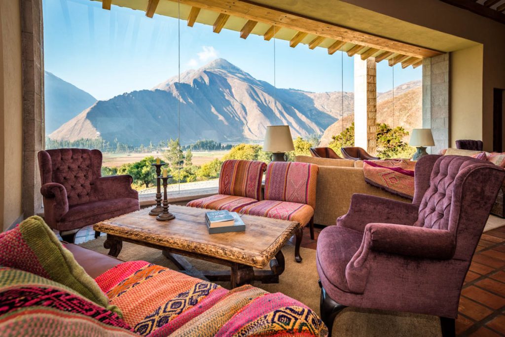 Cozy lobby with wonderful mountain views, Inkaterra Hacienda Urubamba